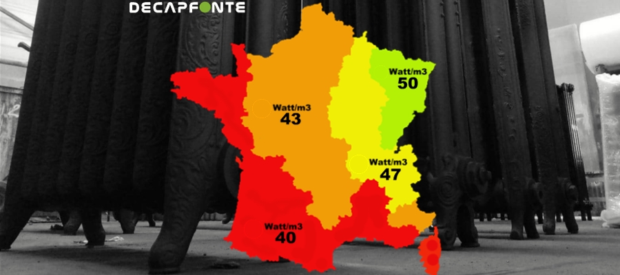 Carte de France pour calcul watt radiateur fonte